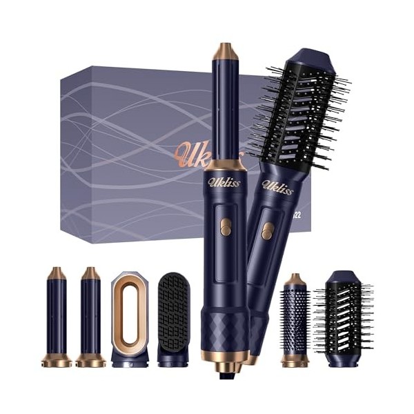UKLISS Airstyler Seche Cheveux 6 IN 1, Brosses électriques et Soufflantes, 1000w Brosse Chauffante, Seche Cheveux Boucleur, B