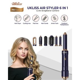 UKLISS Airstyler Seche Cheveux 6 IN 1, Brosses électriques et Soufflantes, 1000w Brosse Chauffante, Seche Cheveux Boucleur, B