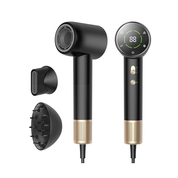 Seche-Cheveux Ionique 1600W Seche Cheveux Professionnel Ionique Avec Seche-Cheveux à Grande Vitesse de 110,000 RPM, Moteur Sa