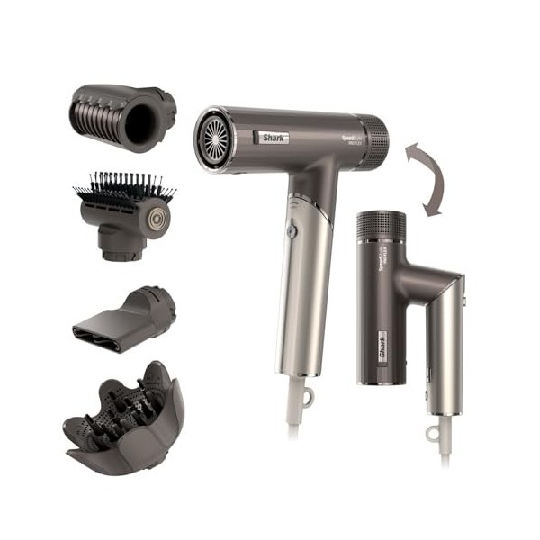 Shark sèche-cheveux SpeedStyle Pro FLEX ultra-performant et ultra-rapide, 4 embouts de coiffage, léger, ionique, sans dommage
