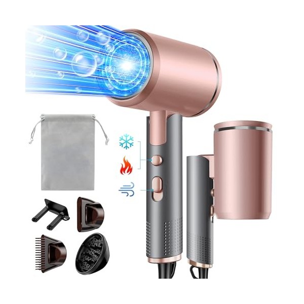 Vbrisi Seche Cheveux Pliable, 2400W Sèche-Cheveux Ionique avec Diffuseur, Professionnel Hair Dryer, 3 températures/3 vitesses