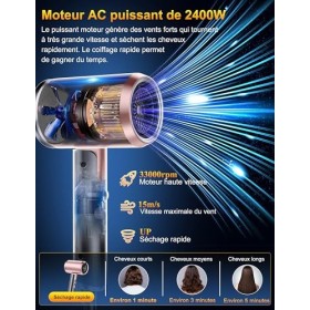 Vbrisi Seche Cheveux Pliable, 2400W Sèche-Cheveux Ionique avec Diffuseur, Professionnel Hair Dryer, 3 températures/3 vitesses