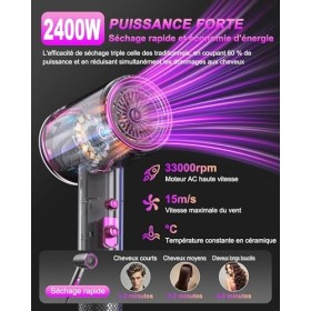Sèche cheveux ionique, Arhhn 2400W Sèche cheveux professionnel pour femmes, Sèche-cheveux de voyage à séchage rapide à ions n