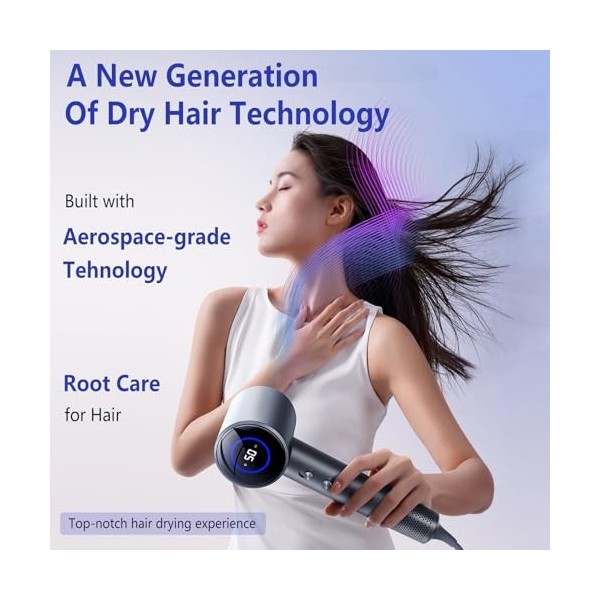 Flintronic Sèche Cheveux, 1600W Sèche-Cheveux Professionnel, 600 Millions Dions Négatifs Hair Dryer, 110 000 t/m Moteur Haut