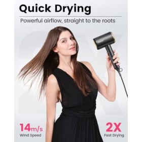 Dekuri Sèche-cheveux Ionic, 1800W, séchage rapide, ultra-léger 330g, 2 vitesses, 3 réglages de chaleur, avec diffuseur et con