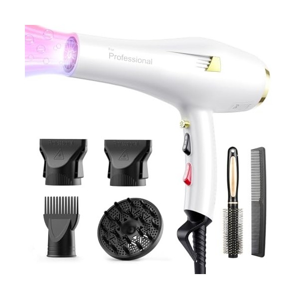 Dekuri Seche Cheveux Ionique Professionnel, Séchage Rapide avec Modes Multiples， Moteur AC Puissant et Durable, Accessoires P