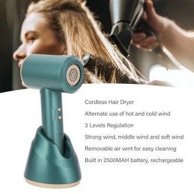 Sèche-Cheveux sans Fil, 3 Niveaux de Réglage du Vent, Sèche-Cheveux Portable Rechargeable, à Faible Bruit, à Mise en Forme Ra