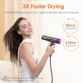 Faszin Seche Cheveux Léger avec Moteur Haute Vitesse de 110 000 tr/min pour Séchage Rapide, Sèche Cheveux Ionique de 200 Mill