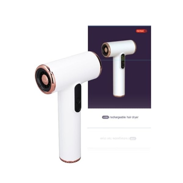 Sèche-cheveux sans Fil, Sèche-cheveux Professionnel Rechargeable par USB 15 000 MAh, Sèche-cheveux Portable à Séchage Rapide 
