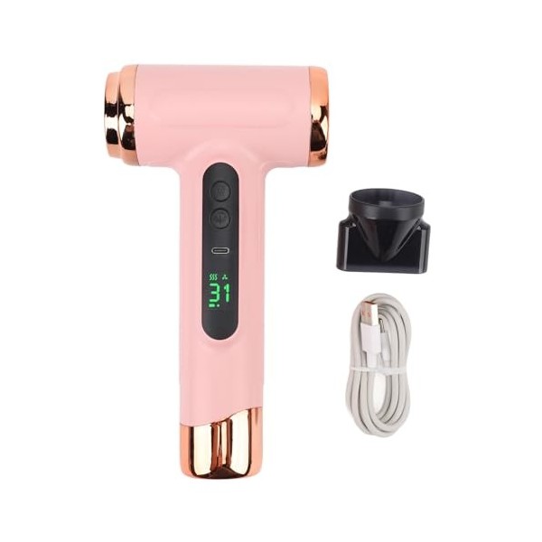 Sèche-Cheveux Portable Rechargeable à Froid et Chaud pour Voyage, Petit Sèche-Cheveux sans Fil 200 W avec Buse, Batterie Inté