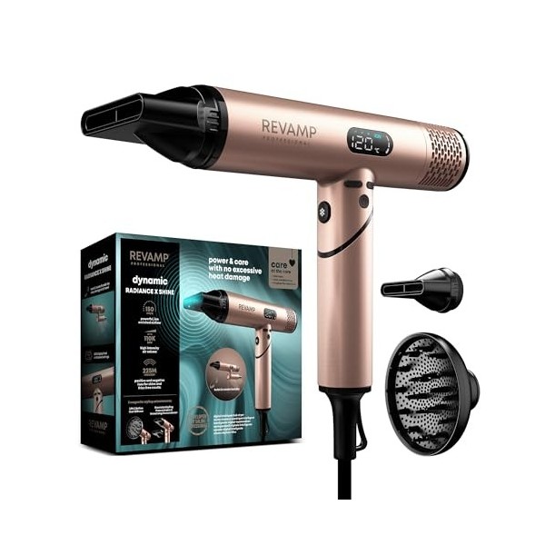 REVAMP Dynamic Radiance X Shine Sèche-Cheveux Portable Ionique – Moteur Numérique Intelligent pour Séchage Puissant et Rapide