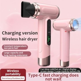 Sèche-cheveux sans Fil, Rechargeable par USB avec Buse Rotative à 360 Degrés, Affichage de Lécran, Réglage de la Température