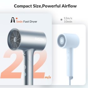 Sèche-cheveux Faszin, 22m/s Séchage Rapide Sèche-cheveux Léger，12 Modes de Séchage, 100 Millions dions, Sèche-cheveux Voyage