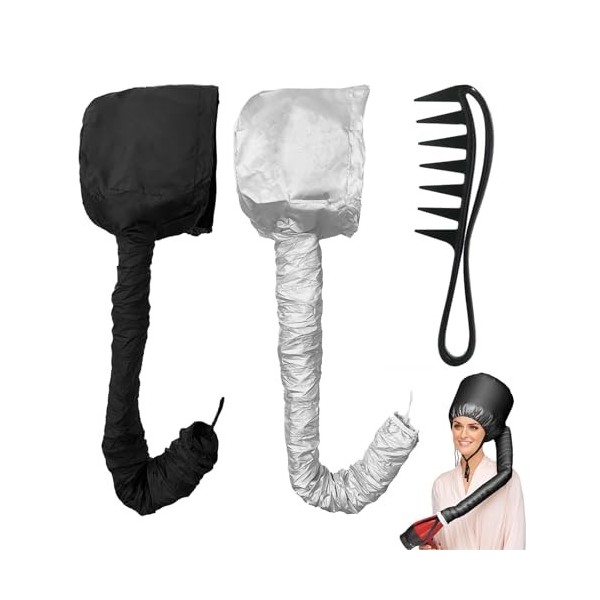 Lot de 2 diffuseurs en satin pour boucles - Capuchon diffuseur pour boucles - Capuchon diffuseur avec 1 peigne - Sèche-cheveu