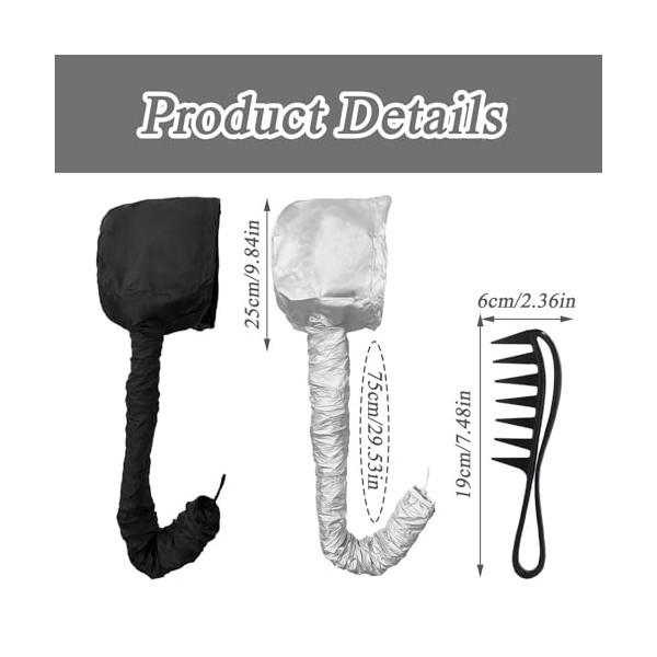 Lot de 2 diffuseurs en satin pour boucles - Capuchon diffuseur pour boucles - Capuchon diffuseur avec 1 peigne - Sèche-cheveu