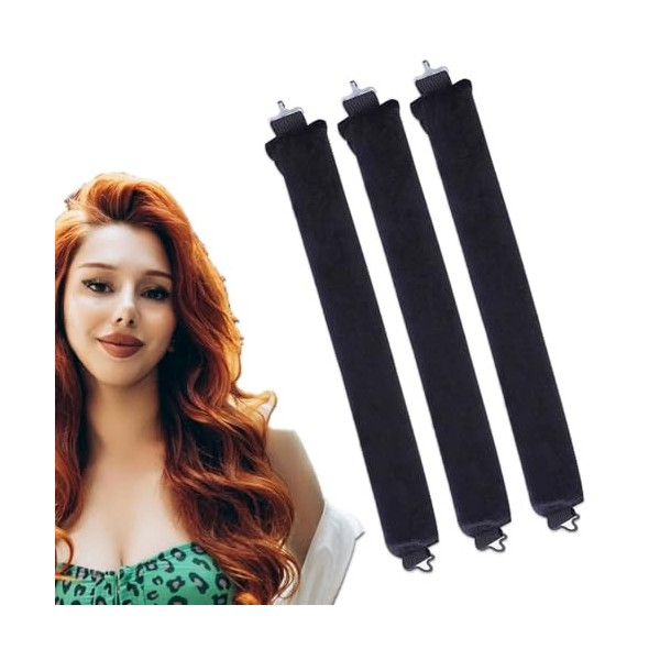 Lot de 3 bigoudis sans chaleur, sans chaleur, pour cheveux longs et moyens noir 