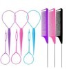 LilaLemon Lot de 9 peignes à cheveux antistatiques à dents fines pour femme, peigne de coiffure, avec poignée en acier inoxyd