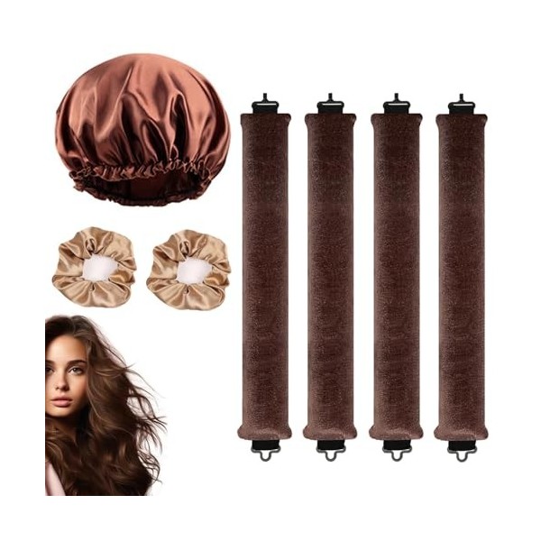 Lot de 4 tiges de soufflage sans chaleur, avec 1 bonnet de nuit en dentelle + 2 boucles pour cheveux, tiges de soufflage pend