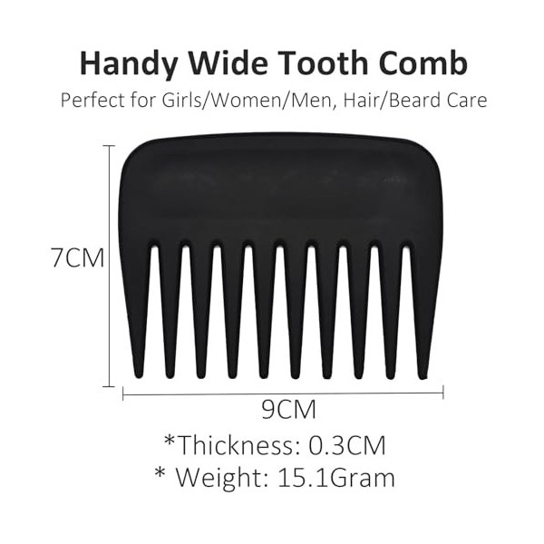 Lot de 2 peignes à dents larges pour homme - Peigne à dents larges - Antistatique - Peigne démêlant compact - Sans poignée - 