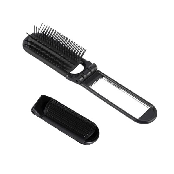 Petite brosse à cheveux pliable de voyage compacte avec miroir et pointe ronde en nylon pour femme et homme Mini brosse à che