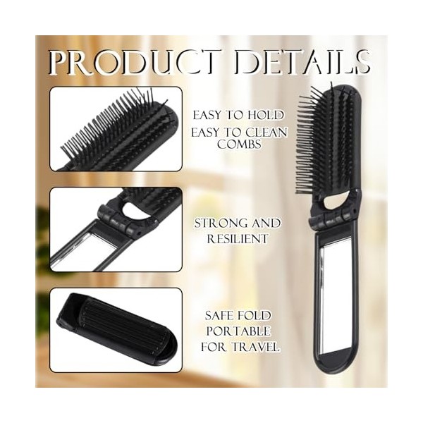 Petite brosse à cheveux pliable de voyage compacte avec miroir et pointe ronde en nylon pour femme et homme Mini brosse à che