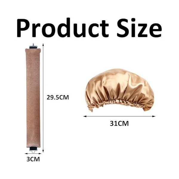 Lot de 3 tiges de soufflage kaki sans chaleur avec 1 bonnet de sommeil en dentelle dorée, bigoudis sans chaleur pour éviter l