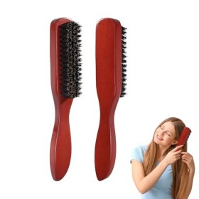 Brosse à cheveux en poils de sanglier doux et naturels pour cheveux fins et fins - Brosse à cheveux douce avec poignée en boi