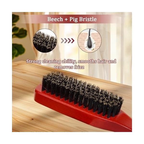 Brosse à cheveux en poils de sanglier doux et naturels pour cheveux fins et fins - Brosse à cheveux douce avec poignée en boi