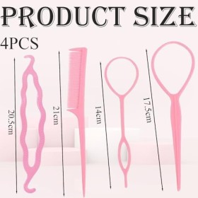 Lot de 4 outils de coiffure - Outil de tressage de cheveux - Outil de séparation - Outil de tressage de cheveux - Outil de tr