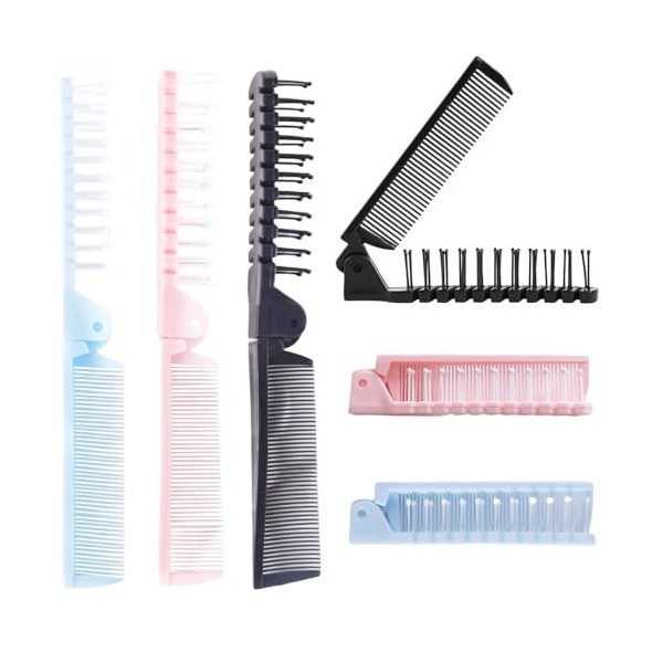 Lot de 3 brosses à cheveux pliantes et peignes, brosse à cheveux de voyage portable en plastique, peigne à cheveux de poche à