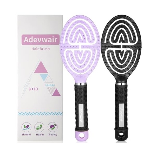 Lot de 2 brosses à cheveux démêlantes pour femmes, hommes, enfants - Cheveux bouclés, raides, humides et secs, facilement à t