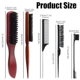 Brosse à cheveux en poils de sanglier doux, peigne en hêtre avec manche en hêtre utilisé, brosse à barbe marron foncé, brosse