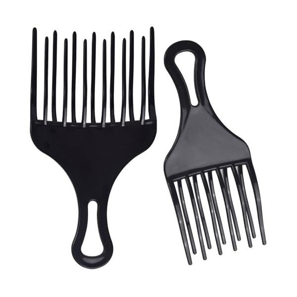 Lot de 2 peignes afro pour cheveux bouclés - Peigne à cheveux afro en plastique à dents larges - Peigne à double poing - Gran