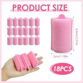 Lot de 18 bigoudis en mousse souple de grande taille pour femme et fille - 30 mm - Rose