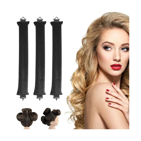 Lot de 3 bigoudis pour cheveux longs sans chaleur - En satin doux - Pour tous les types de cheveux - Outils de coiffure longs...