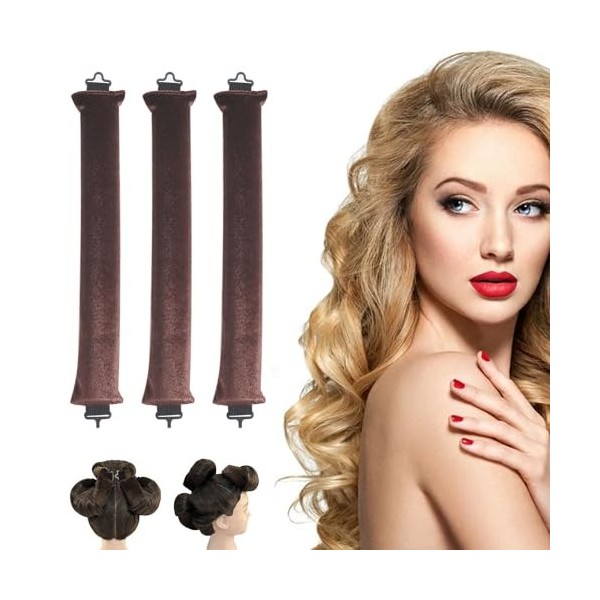 Lot de 3 bigoudis pour cheveux longs sans chaleur - En satin doux - Pour tous les types de cheveux - Outils de coiffure longs...
