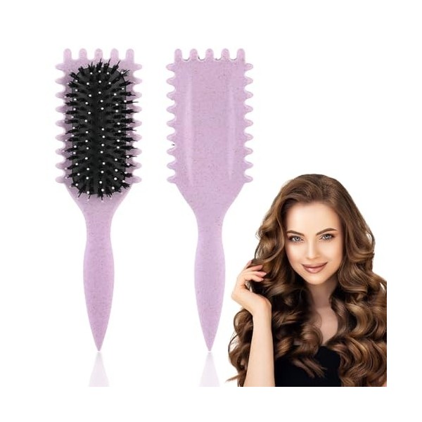 Brosse de définition de boucles, brosse à cheveux bouclés, brosse à cheveux en poils de sanglier pour femmes et filles, bross...