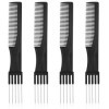 Lot de 4 peignes à cheveux avec broche en métal, peigne de coiffage en carbone noir avec peigne de coupe de cheveux en acier 