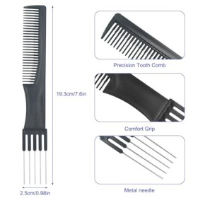 Lot de 4 peignes à cheveux avec broche en métal, peigne de coiffage en carbone noir avec peigne de coupe de cheveux en acier 