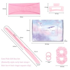 Lot de 7 bigoudis doux sans chaleur en flanelle haute résilience sans chaleur pour cheveux longs et moyens Rose