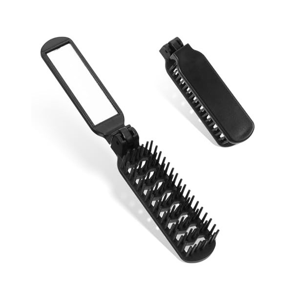 Lot de 2 brosses à cheveux de voyage avec miroir et design creux élégant pour homme et femme, brosse à cheveux portable, mini