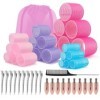 Selutiya Lot de 54 bigoudis avec pinces, rouleaux Velcro pour cheveux, avec clips - Jumbo grand, moyen et petit - Rouleaux Ve