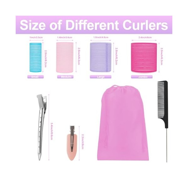 Selutiya Lot de 54 bigoudis avec pinces, rouleaux Velcro pour cheveux, avec clips - Jumbo grand, moyen et petit - Rouleaux Ve
