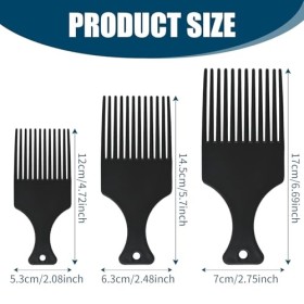 Lot de 3 peignes à cheveux afro, 3 tailles de peignes afro en plastique noir à dents larges lisses - Outil de coiffure afro p