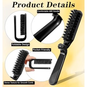 Petite brosse de voyage, brosse pliable avec mini brosse à cheveux en poils de sanglier pour cheveux denses et cheveux fins, 