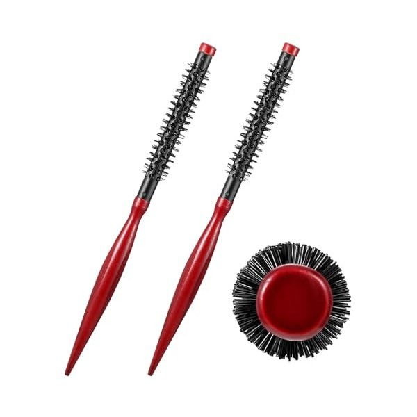 Lot de 2 petites brosses rondes pour cheveux courts, cheveux fins et franges, 1,27 cm pour brushing, maquillage, voyage à la 