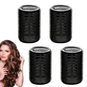 Lot de 4 bigoudis Velcro pour cheveux longs et courts - Sans chaleur, respectueux des cheveux, effet naturel, auto-agrippant