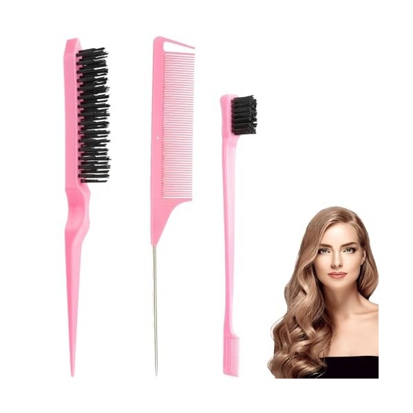 Luoqun88 Lot de 3 brosses à dos lisses pour coiffure, peigne queue de rat, peigne pour lisser les cheveux, brosse à taquiner 
