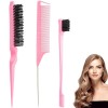 Luoqun88 Lot de 3 brosses à dos lisses pour coiffure, peigne queue de rat, peigne pour lisser les cheveux, brosse à taquiner 