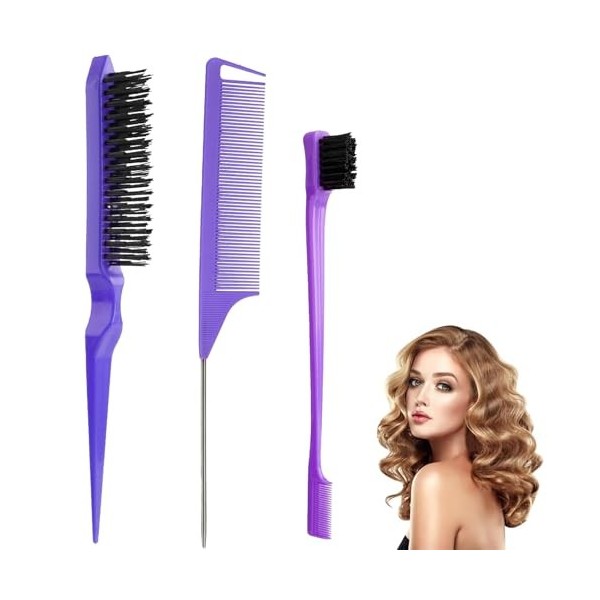 Luoqun88 Lot de 3 brosses à dos lisses pour coiffure, peigne queue de rat, peigne pour lisser les cheveux, brosse à taquiner ...